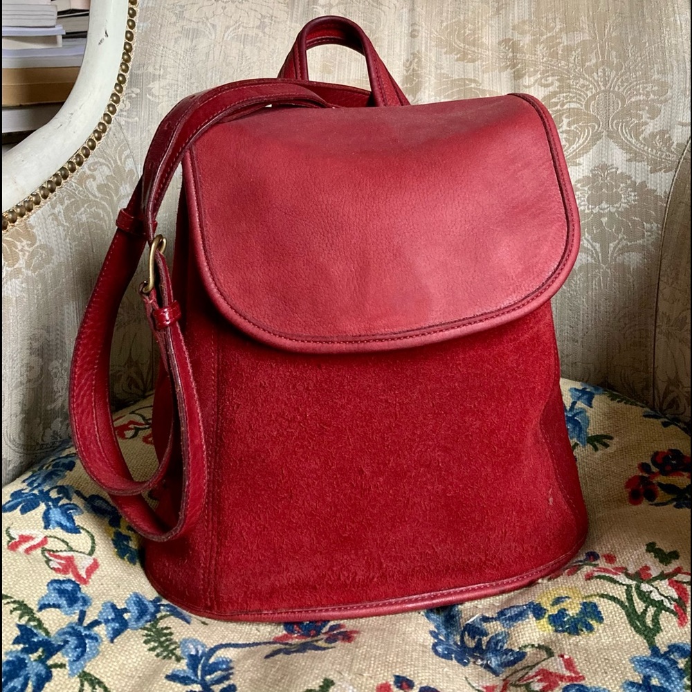 Vintage Coach 9016 Berkeley Red Backpack reverse suede convertible 90s y2k